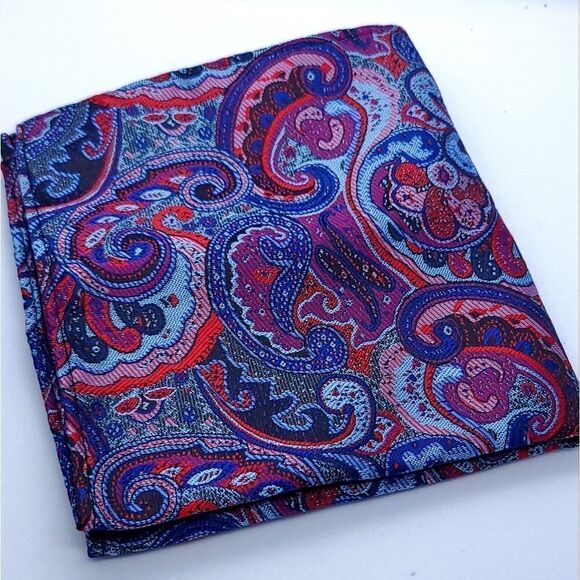 Bow Tie Pocket Square Cufflink 3pc Set Red Paisley Wedding Formal Prom Tux - Picture 6 of 11